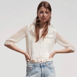 Zara ruffled dotted mesh shirt